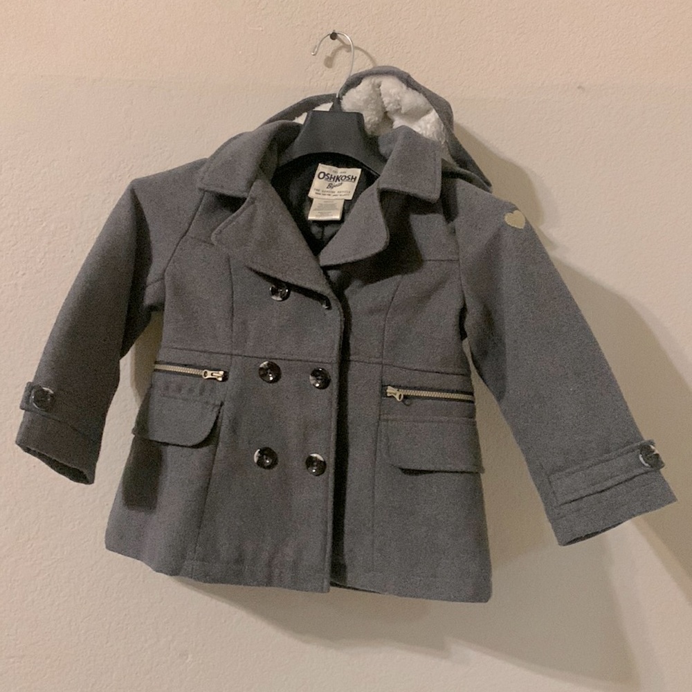 OshKosh B’gosh Shearling-lined hood Double-Breasted Coat for Girls Gray SZ 5